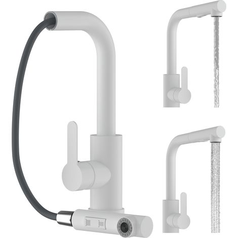 MÉLANGEUR DE CUISINE BLANC DOUCHETTE EXTRACTIBLE 2 DOUCHETTES POUR ÉVIER EBRO