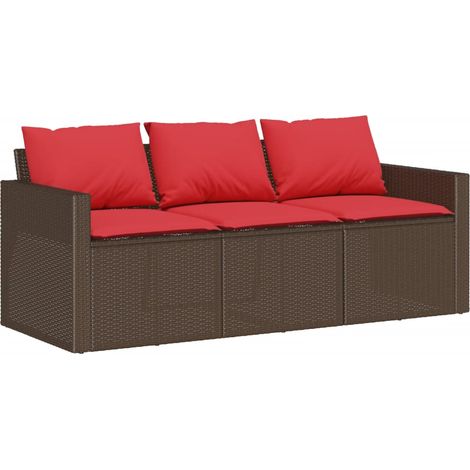 Gartensofa mit Kissen 3-Sitzer Braun Poly Rattan vidaXL