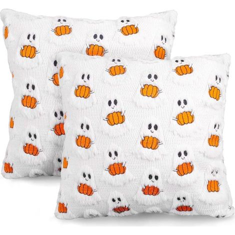 (2 Pièces) Halloween Housse de Coussin 45x45 CM, Taie d'oreiller en Peluche Halloween, Décoration Fantôme (1/5)