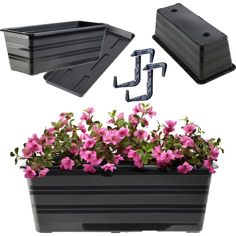 KADAX Blumenkasten mit Untersetzer und 2 Griff, Anthrazit, 40 cm