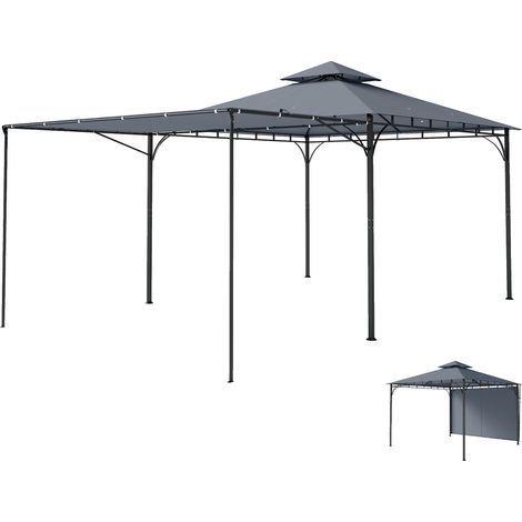 Pavillon de jardin robuste de 3,2 x 3,2 m, résistant à l'hiver, avec aUVent extensible et double toit gris foncé. (1/5)