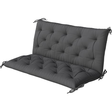 Coussin Banquette Jardin 2 Places 120x110x12 cm 6 Cordons Fixation Noir