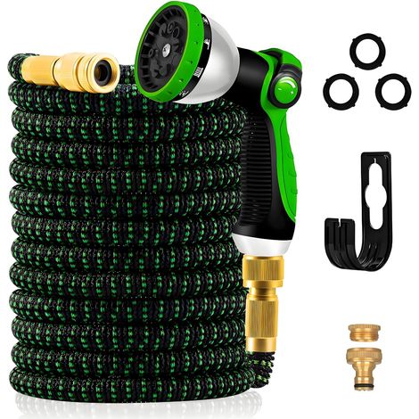 Expandable Garden Hose 30 m with 10 Jet Spray Gun Fittings  Flexible Hose for Taps 1/2 Inch and 3/4 Inch Metal Connectors, Garden Hose for Garden, Watering, Cleaning (30M/100FT, Green) (1/5)