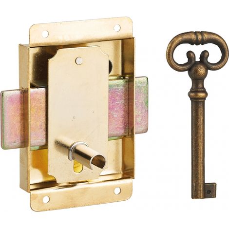 Thirard – Serrure de meuble à pattes 50mm – Acier laitonné – Pose à droite ou à gauche – 1 clé incluse (1/2)