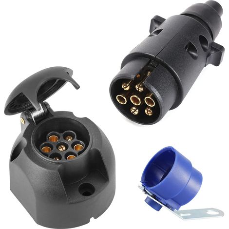 Prise Remorque 7 Broches Male Et Prise Remorque 7 Broches Femelle Étanche,12V Prise pour Remorque 7 Broches Prise pour Attelage Voiture Camion RV,avec Support de fiche Remorque bleu (1/5)