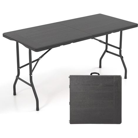 Table de pique-nique pliante noire 152 cm avec plateau HDPE imitation bois et pieds antidérapants pour jardin et parc (1/5)