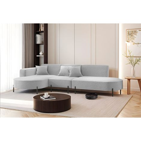 Ecksofa Designersofa VALENCIA in Stoff Quelle Hellgrau Ottomane Links (1/2)