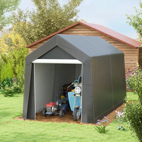 Tenda garage 210x360x235 cm grigio scuro in acciaio con protezione UV e porta con cerniera (1/5)