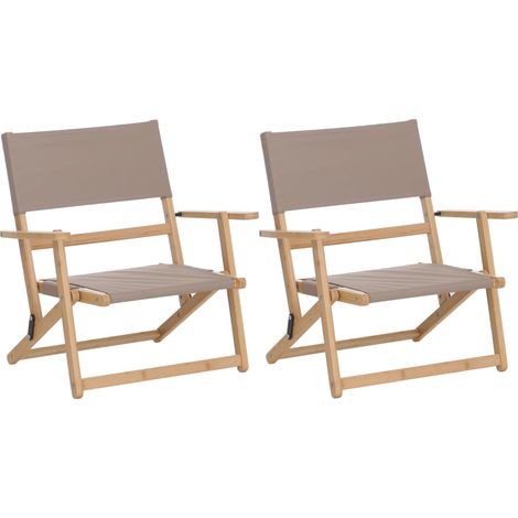 Juego de 2 sillas de camping de bambú HHG-895, silla de jardín, silla de balcón, silla de ocio, plegable, para exterior, de tela/tejido, color crema (1/5)