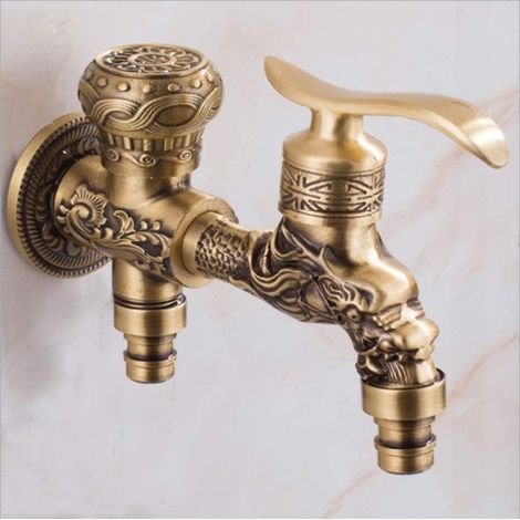 Grifo monomando de pared Hine, fabricado en acero inoxidable 304 de gran espesor, de una sola velocidad y color dorado. (1/3)