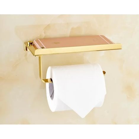 Porte-rouleau de papier toilette - Doré - Acier inoxydable - Avec porte téléphone - Accessoires salle de bain (1/2)