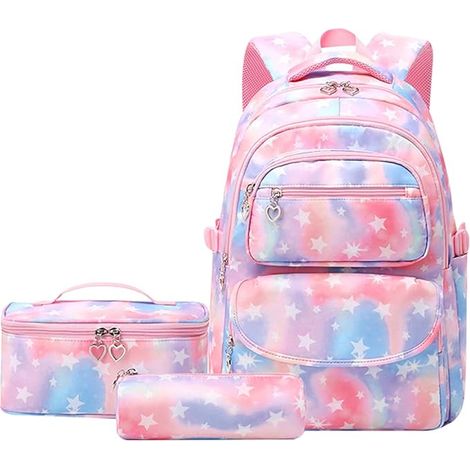 Ensemble de 3 sacs à dos scolaires amusants à motifs d'étoiles pour adolescentes et écolières du primaire