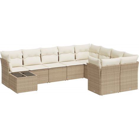 Maison Exclusive - Set Divano da Giardino 10 pz con Cuscini Beige in Polyrattan (1/3)