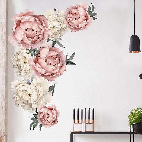 stickers Muraux Fleur De Pivoine Beaux Stickers Muraux Fleur Rose Peintures Murales D'art Dtachables Diy Chambre, Salon, Classe De Maternelle, Cha (1/5)