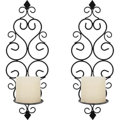 Lot de 2 Bougeoirs Photophore Chandelier Porte Bougie Mural Murale Muraux en Métal, Bougeoir pour Mur Chambre Salle de Bains Salon Decoration, Noir (1/4)