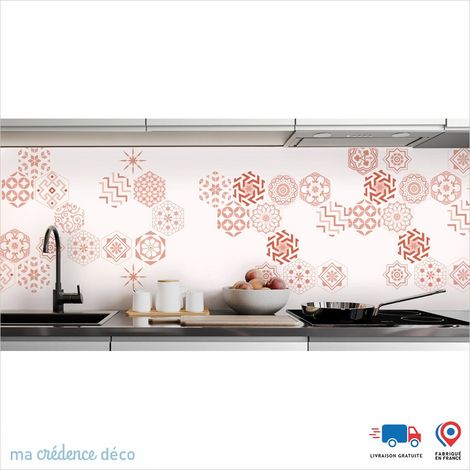 Crédence : Carreaux Ciment Hexagonal - Couleur Rouge saumon - Alu composite - 60 - 120 (1/3)