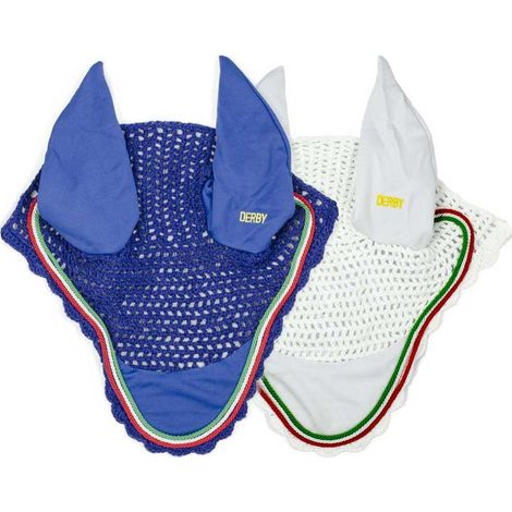Full, Blanc: Casquette anti-mosque pour chevaux avec cordon aux couleurs du drapeau italien