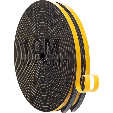 10M Selbstklebend Dichtungsband, 12mm(B) x 10mm(D) Schallschutz Schaumstoffband, Fenster-Türdichtungsband, Foam Tape für Antikollision, Anti-Hitze und Geräuschreduzierung(2 Rollen je 5m lang)