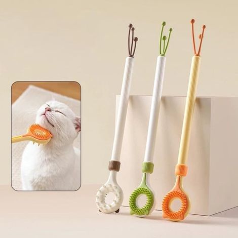 Lot de 3 jouets interactifs pour chat : cannes à pêche, cannes à jouer, plumes, accessoire de toilettage, brosse de massage double face, soulage les démangeaisons, flexibles et résistants. Couleurs :  (1/5)