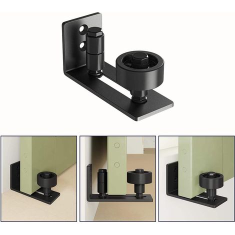 Guida a pavimento per porta scorrevole a 1 pezzo - Guida a rulli inferiore regolabile - Arresto rotante - Design a filo - 8 opzioni di installazione - Nero - Accessori inclusi (1/5)