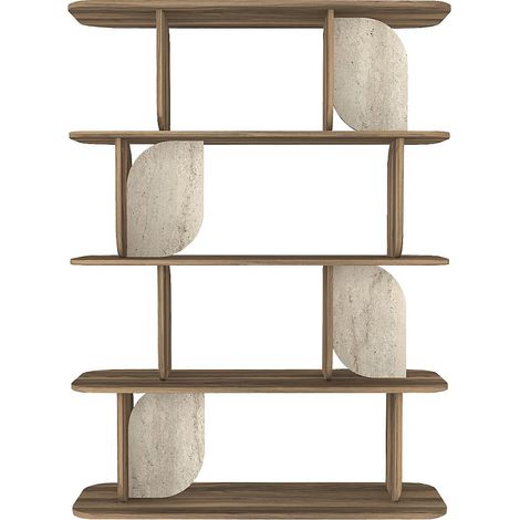 Etagère avec 4 tablettes - Naturel foncé et effet travertin beige - NELERIA (1/2)