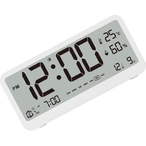 Horloge Numérique Multifonction 8001-EN Écran LED Adjustable Thermomètre Hygromètre Réveil Double Alarmes Date Jour Mois Format 12/24H Snooze Automatique Mode Nuit (1/4)