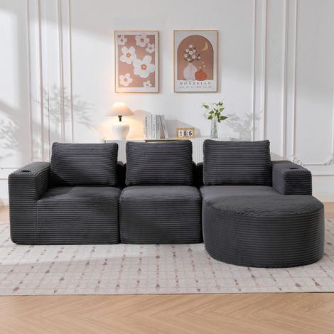 265cm wide fully compressed sofa with three pillows (feather pillow+two plastic cup holders) - comfortable double sofa suitable for small living rooms, apartments, and offices