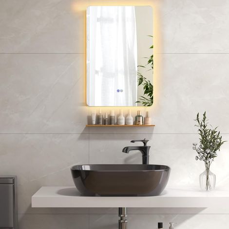 GOPLUS Miroir Mural de Salle de Bain, Bandes Lumineuses, 2 Boutons Tactiles Intelligents, Mode d'Éclairage Réglable, Fonction de Désembuage, 70 x 50cm (Rectangulaire) (1/5)