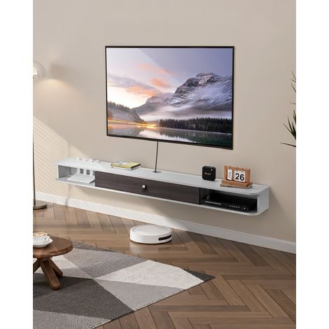 Meuble TV flottant, 180 cm, console multimédia murale avec passe-câbles, étagère TV flottante moderne en panneaux de particules avec rangement, pour lecteur DVD, décodeur, console de jeux, blanc (1/5)