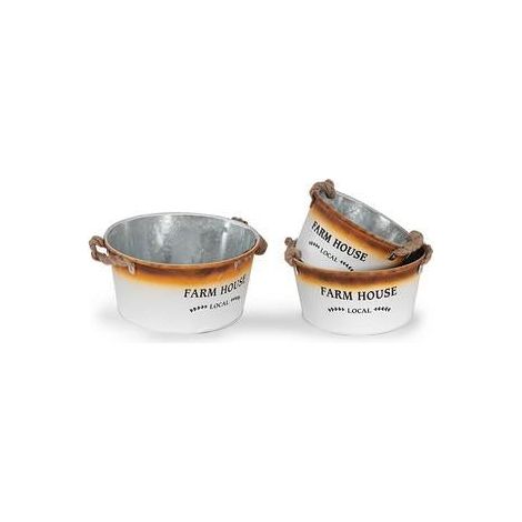 Cache-pots ronds en fer-blanc blanc, diam. 34 x 15, 29 x 14 et 25 x 13 cm