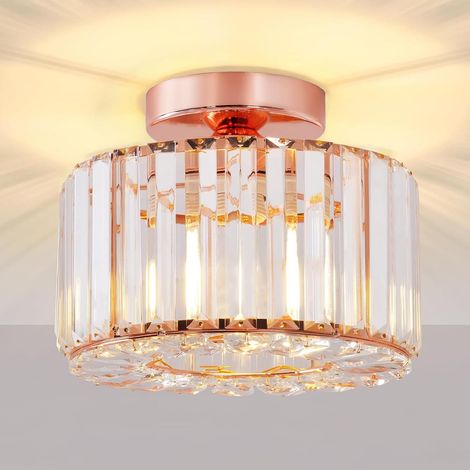 1 Plafonnier Cristal Or Rose E27 Semi-Encastré 24cm Pour Salon Chambre Cuisine Salle De Bain (1/5)