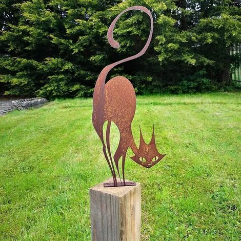 Décoration de clôture en métal en forme de chat rouillé, silhouette de cour extérieure pour décoration de jardin, décoration de pelouse, art de jardin en métal pour les amoureux des chats (1/5)