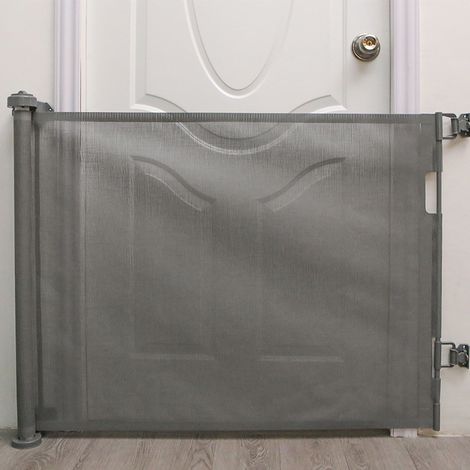 Aqrau Barriere de securite retractable (0 à 150 cm) Barrière Rétractable pour Bébé et Animaux Domestiques (Gris) (1/5)