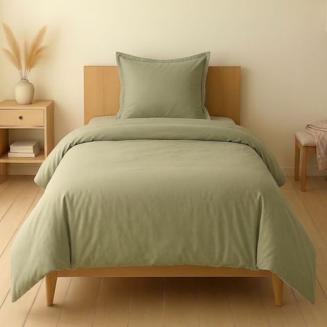 Parure housse de couette 140x200cm + 1 taies 100% coton verveine - VITALIA (1/4)