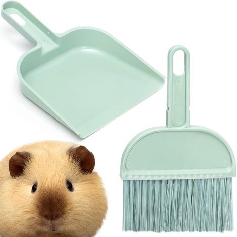 Mini balai et pelle pour cage de petits animaux – Kit de nettoyage – Pour excréments de cochons d'Inde, chinchillas, hamsters et lapins (1/4)