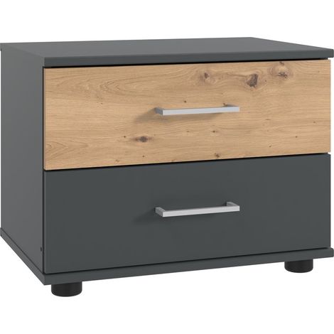 Nachttisch 52 cm breit modern in graphit mit Eiche TREVISO-43 (1/2)