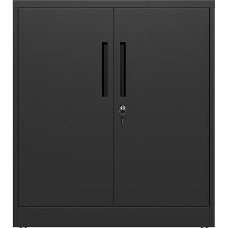 Armoire de rangement métallique noire, 2 portes verrouillables, 2 étagères réglables, petit meuble en acier stable et antidérapant pour garage et intérieur, à monter soi-même, 90x80x40 cm (1/5)