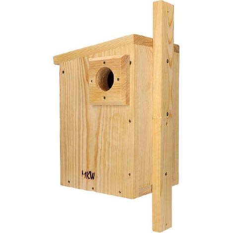 Nichoir à écureuils roux en bois résineux massif – Imprégné vernis à l'huile de lin – Fixation par bande de montage 50cm – Dimensions 34x19x22cm – MKW
