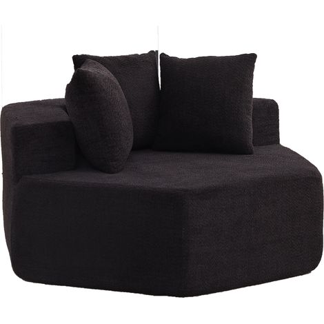 Sillón individual modular hexagonal de chenilla negra con 3 cojines (1/5)