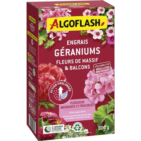 Engrais Géraniums, Fleurs de Massifs et Balcons, Utilisable en Agriculture Biologique - 800 g (1/4)