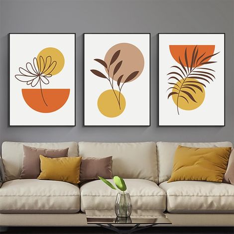 Décoration murale abstraite bohème moderne, belles images botaniques, ensemble d'affiches murales minimalistes – sans cadre (image murale-07,60 x 90 cm x 3 pièces) (1/5)