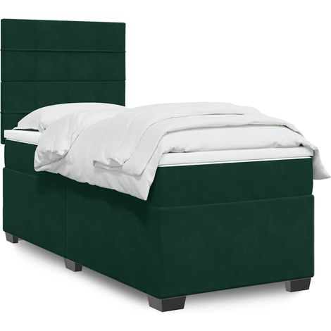 Cama box spring con colchón terciopelo verde oscuro 100x200 cm