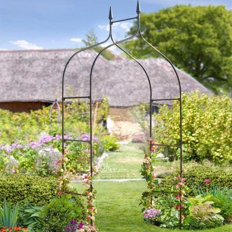 Large Metal Garden Arch 2.95m Steel Garden Arbour Climbing Plant Support Extra Tall Outdoor Archway Frame