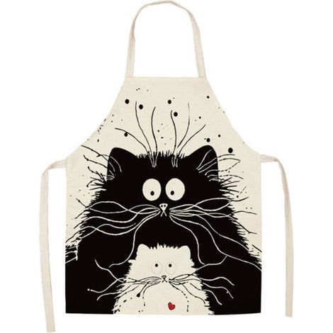 Grembiule con simpatico gatto, grembiule da cucina in lino per barbecue, cucinare e dipingere, per uomo e donna, regalo per papà e mamma -Crezuo