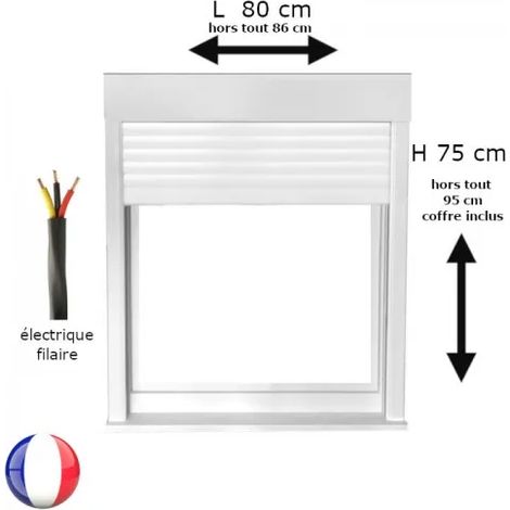 Fenêtre PVC 1 vantail avec volet roulant électrique H 75 x L 80 cm pour pose en neuf - tirant gauche