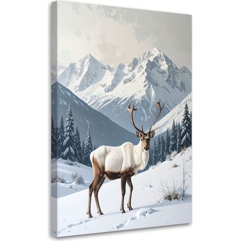 Stampe su Tela, Renne inverno neve paesaggio montano, 20x30