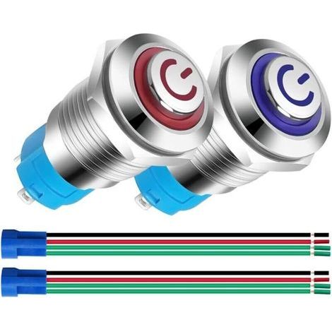 12 mm 12 V 24 V 3 A Edelstahl-Drucktaster mit LED-Betriebsanzeige, normalerweise offen, SPST, Ein/Aus, wasserdicht, mit Netzstecker (Blau + Rot) (1/5)