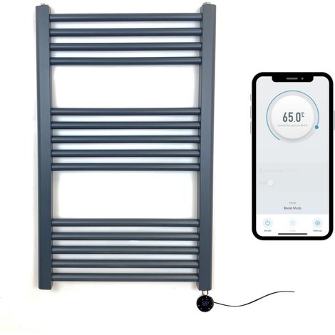 Anthracite Electric Smart WiFi Controlled Heated Towel Rail 500mm W x 800mm H Straight 7 Day Programmable Timer App Compatibility (1/5)