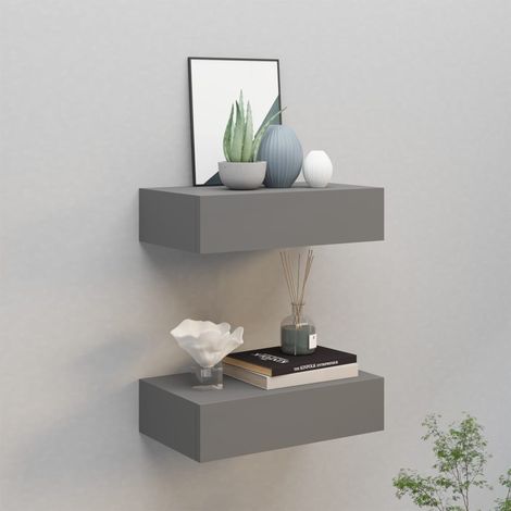Lot de 2 Étagères à tiroir murales Étagères Rangement Gris 40x23,5x10 cm MDF -BV85726 (1/5)