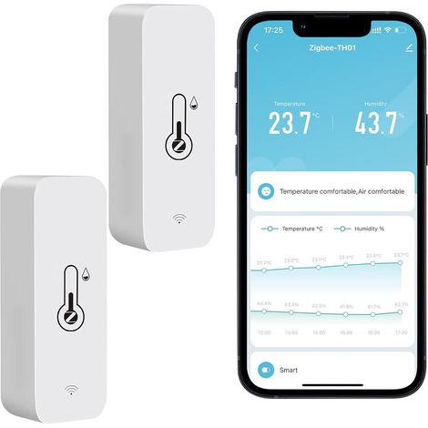 Zigbee Capteur de température et d'humidité sans fil intérieur et extérieur avec notifications d'application à distance et compatible avec l'application Tuya (2 pièce)